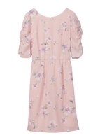 【ワンピース】花柄プリント袖ギャザー入りワンピース/ピンク