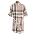 【新品】 オフセットチェック シャツワンピース ロング サイズ4 UK4 バーバリーロンドン y-001350 BURBERRY LONDON ベージュ レディース