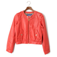 【新品】 ノーカラーレザージャケット 38 バーバリーブルーレーベル 49276 BURBERRY BLUE LABEL オレンジ系 レディース