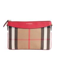 【新品】 バーバリー BURBERRY 2WAY クラッチバッグ ショルダーストラップ y-000101 赤系 レディース