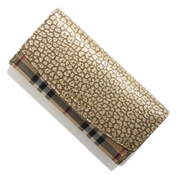 【新品】バーバリー 英国チェック型押し長財布 ゴールド系 y-000060 メンズ レディース