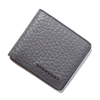 【新品】バーバリーロンドン ロゴプレート型押し二つ折り財布 32975 グレー系 メンズ