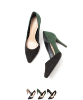 コンビ素材ヒールパンプス