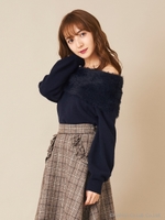 フェザーオフショルニットTOPS/ネイビー