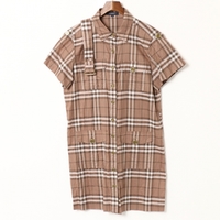 ベルト付半袖チェックシャツワンピース 40 バーバリーロンドン 76716 BURBERRY LONDON ベージュ レディース