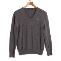ロゴワッペン装飾Vネックニットセーター 2 バーバリーブラックレーベル 76403 BURBERRY BLACK LABEL グレー メンズ