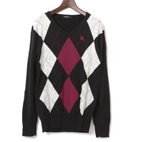ロゴ刺繍アーガイルニットセーター 2 バーバリーブラックレーベル 70009 BURBERRY BLACK LABEL ネイビー メンズ