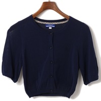 ロゴ刺繍パフスリーブニットボレロ 38 バーバリーブルーレーベル 74061 BURBERRY BLUE LABEL ネイビー レディース