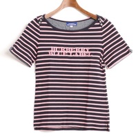 ロゴ刺繍半袖ボーダーカットソー 38 バーバリーブルーレーベル 76105 BURBERRY BLUE LABEL ネイビー レディース