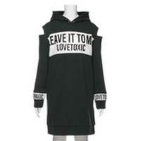 【40%OFF】肩開き配色切り替えロゴ入り裏毛パーカーワンピース