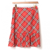 紐ベルト付チェックラップスカート 38 バーバリーブルーレーベル 73870 BURBERRY BLUE LABEL レッド レディース