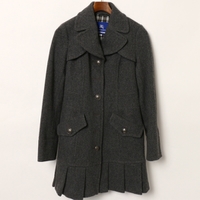 裏地チェックフリル装飾ウールロングコート 38 バーバリーブルーレーベル br01001017 BURBERRY BLUE LABEL グレー レディース