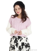 袖配色シャギーニット/パープル