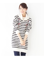 ケーブル刺繍オフタートルニットワンピース/ブラック(019)