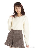 MIXビジュー付きニットトップス/ブラック