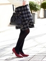 シャギーチェック台形スカート/ブラック柄