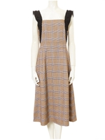 グレンチェックデザインワンピース/ブラウン