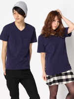 WEGO/USコットンVネックポケットTシャツ