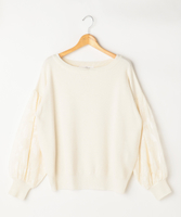 袖シフォン花柄ニットプルオーバー