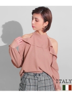 ITALY オープンショルダーラッフルデザイントップス/ライトピンク(009)