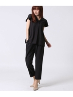 Vネックバックプリーツセットアップ/ブラック(027)