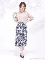 【WEB限定】フラワープリントプリーツスカート/ブラック