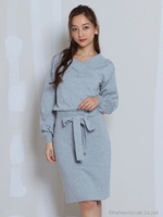 ウエストマークニットワンピース/グレー