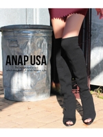 【ANAP USA】ウッドヒールニーハイニットブーツ/ブラック(027)