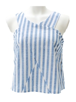 【Settimissimo】ストライプクロスアメリカンスリーブトップス/サックスブルー(020)