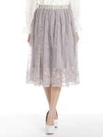 チュールスカラップ花柄刺繍スカート/ハイ