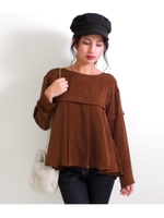 【Alluge】ビンテージサテンフリルブラウス/ブラウン(015)