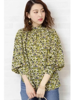 フラワープリントハイネックブラウス/ネイビー1(121)