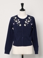 フラワー刺繍クルーカーディガン/紺
