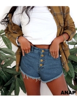【ANAP】フロントカットハイウエストデニムショートパンツ/ブルー(019)