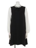 ボンシャンスフリルスタンドカラーワンピース/ブラック