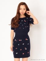 小花刺繍ニットアップ/ネイビー