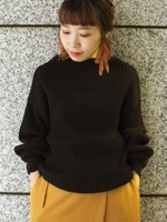 袖ギャザーボリュームリブニット/ブラウン