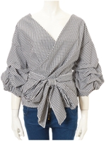 カシュクールギンガムブラウス/ブラック