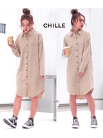 【CHILLE】チノ風シャツワンピース/ベージュ(005)