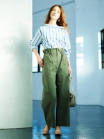 ドローストリングギャザーワイドパンツ/ベージュ