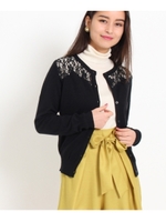 レース切り替えニットカーディガン/ブラック(019)