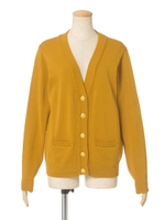 【F i.n.t】エンブレム釦コットンアクリルVネックカーディガン/YELLOW