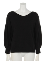 Ｖネックボリュームスリーブニットプルオーバー/ブラック