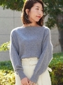 アンゴラ混ボートネック片畦ニット/C/グレー