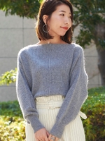 アンゴラ混ボートネック片畦ニット/C/グレー