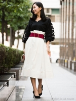 チュールフラワースリーブトップス/ブラック