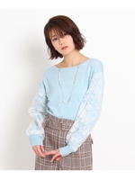 フラワーオーガンジー袖ニット/ピンク(072)