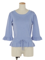 ウエストリボンフリルニット/ライトブルー