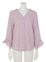 ストレッチジョーゼット両Vバー釦ブラウス/ネイビー