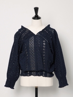 レースボリュームブラウス/紺